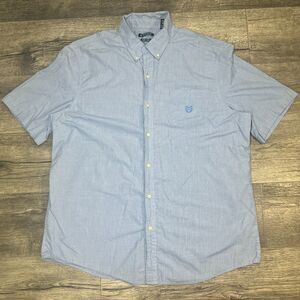 Chaps Easy Care Men's Button Down Shirt XXL Blue White Checkered Short Sleeve